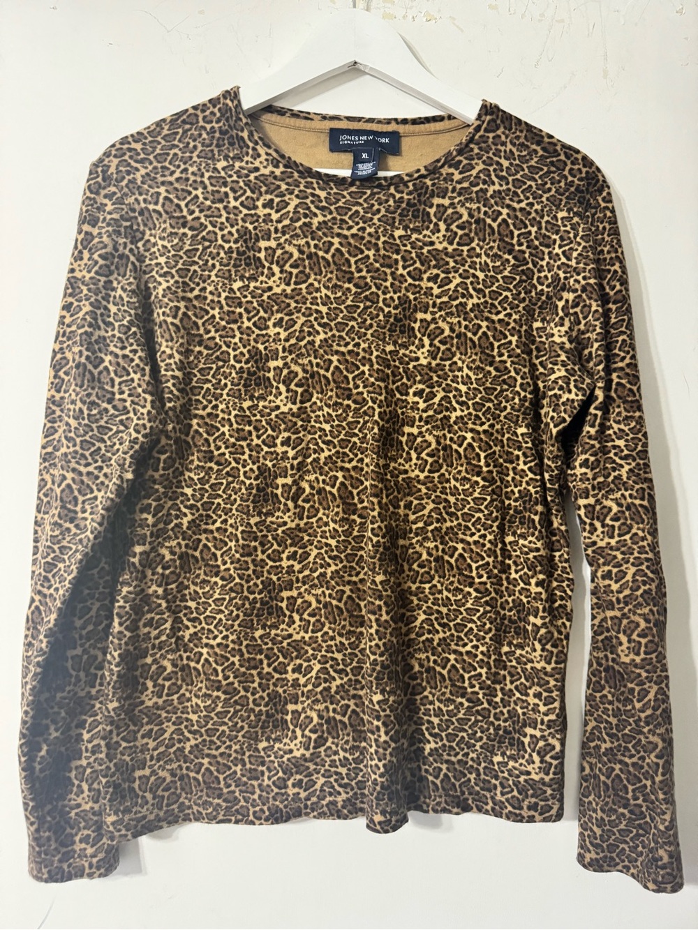 Jones New York Leopard-Print Long Sleeve Top in Brown and Tan